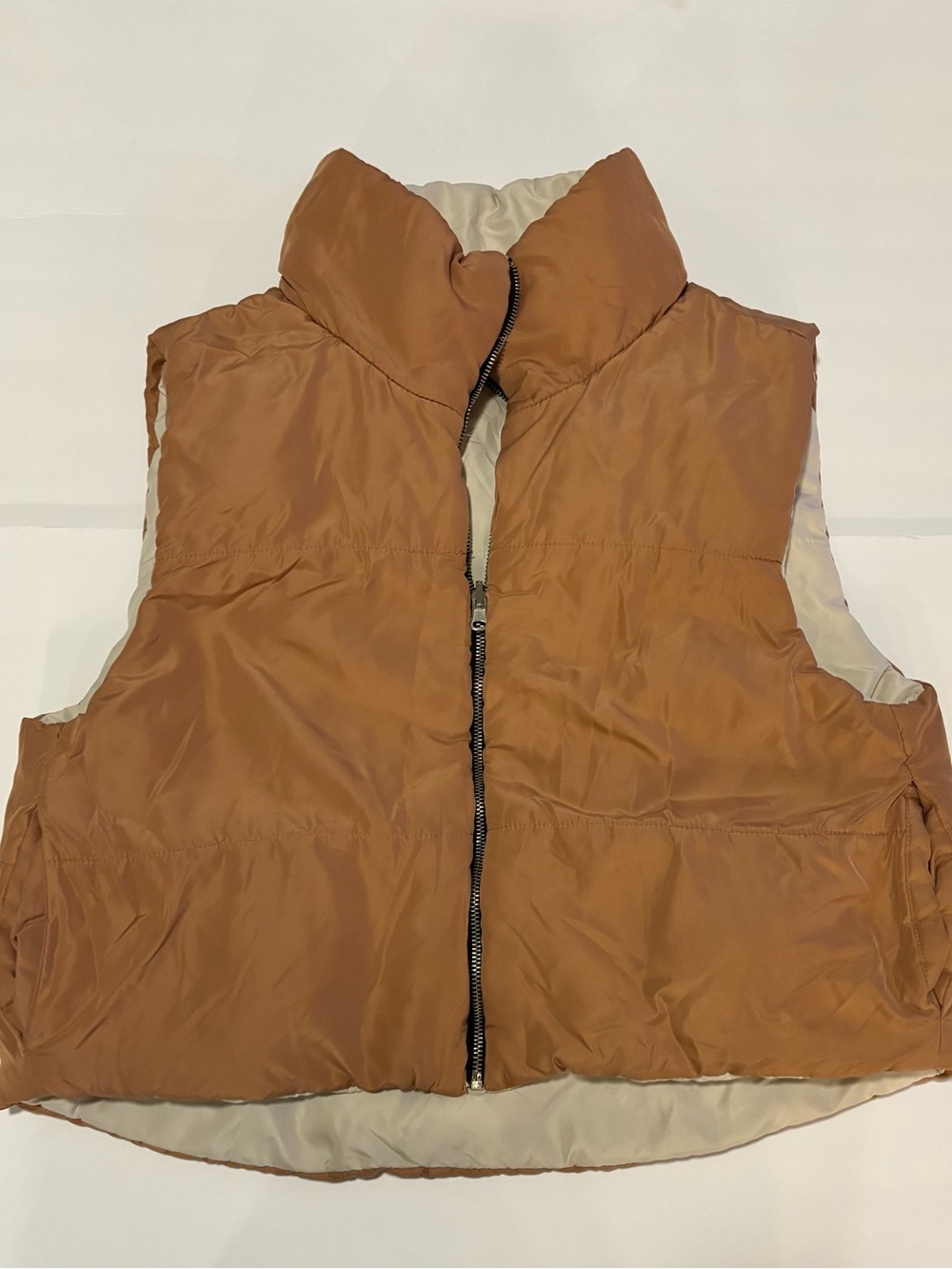 Reversible Brown/Tan Puffer Vest - Women's Sleeveless Coat